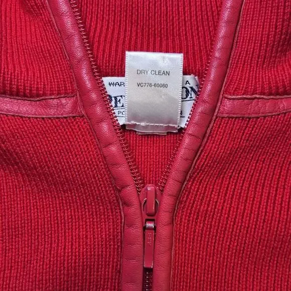 Pendleton full zip leather trim merino wool blend red sweater womens sz S TALL - Picture 8 of 12